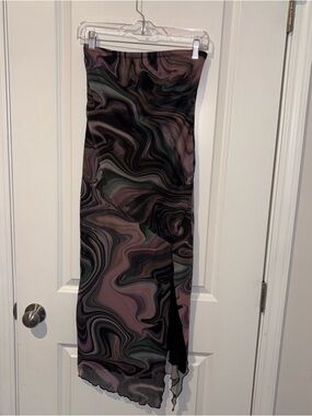 Marshalls Marble-Print Maxi Skirt in Mauve, Black and Olive